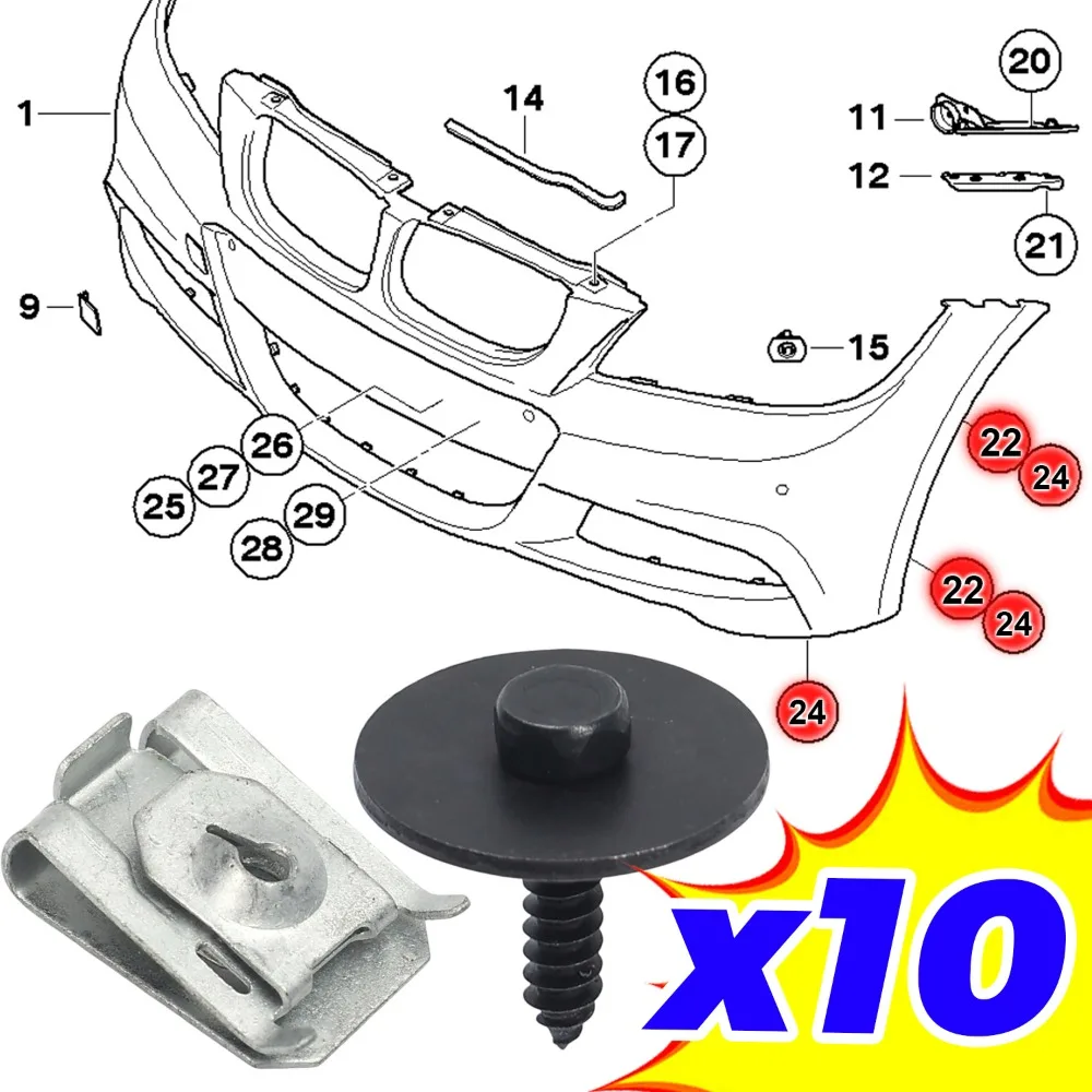 

Car Bumper Cover Retainer Fender Liner Splash Shield Self-Locking Screw U-Clip Replaceable Part for BMW 07149126886 07146951655