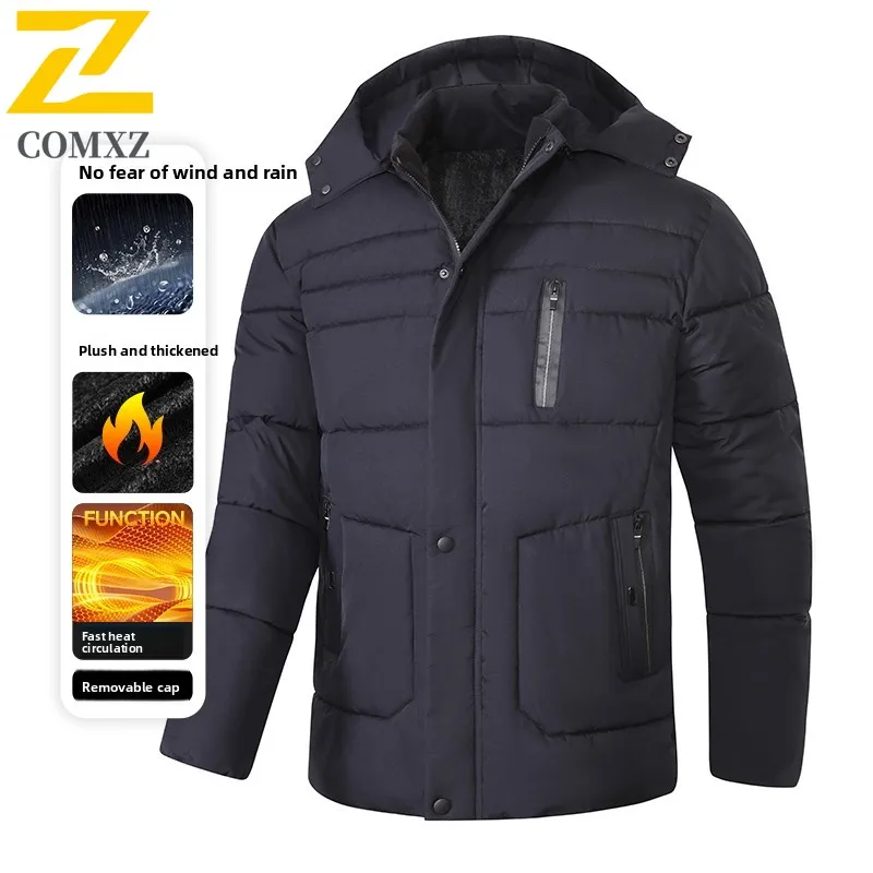 2025 جديد الرجال سترة قطن الخريف الشتاء مع سميكة المخملية يندبروف الدافئة مقنعين معطف بايك في الهواء الطلق موضة عادية سستة معطف