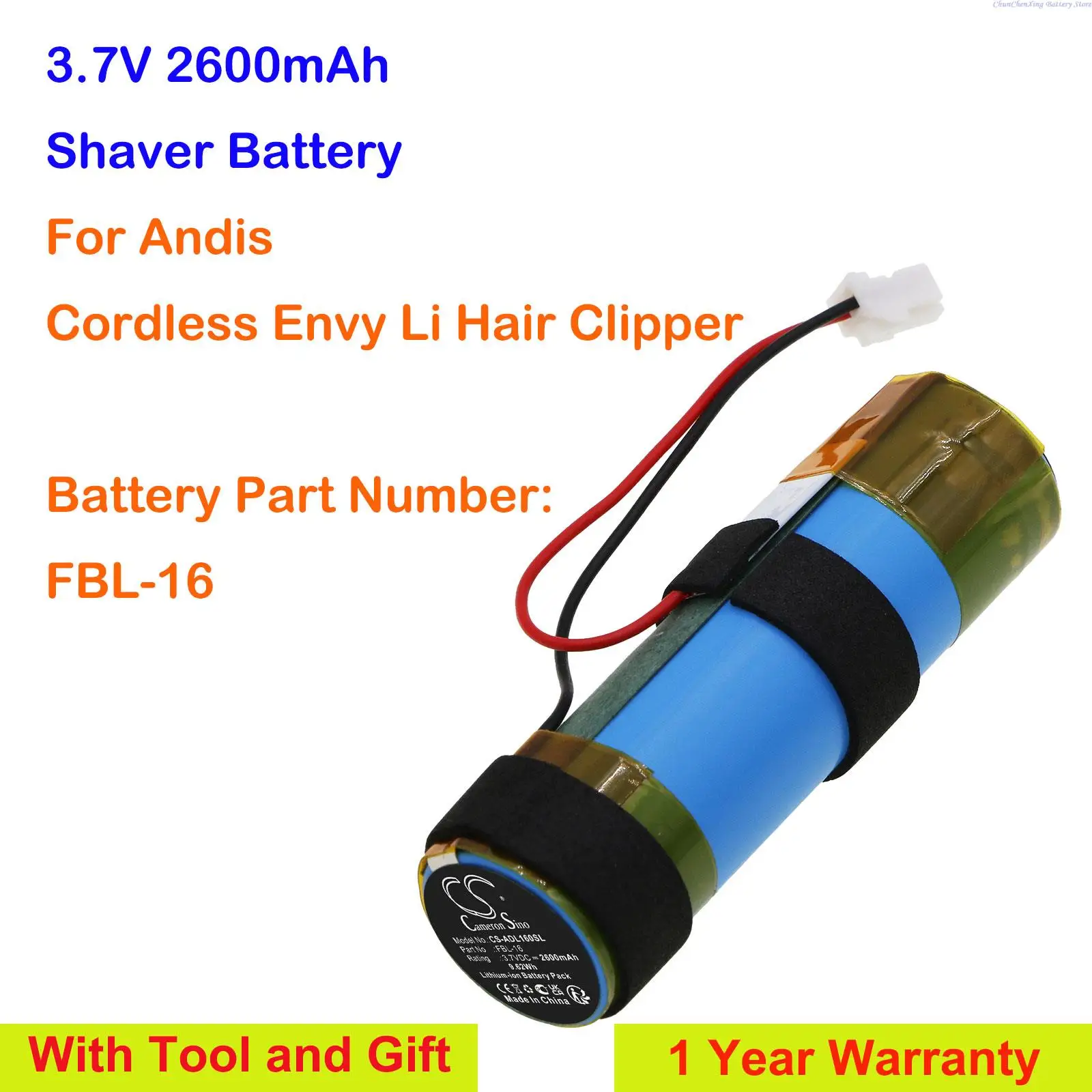 

Cameron Sino 3.7V 2600mAh Shaver Battery FBL-16 for Andis Cordless Envy Li Hair Clipper + Tool and Gifts