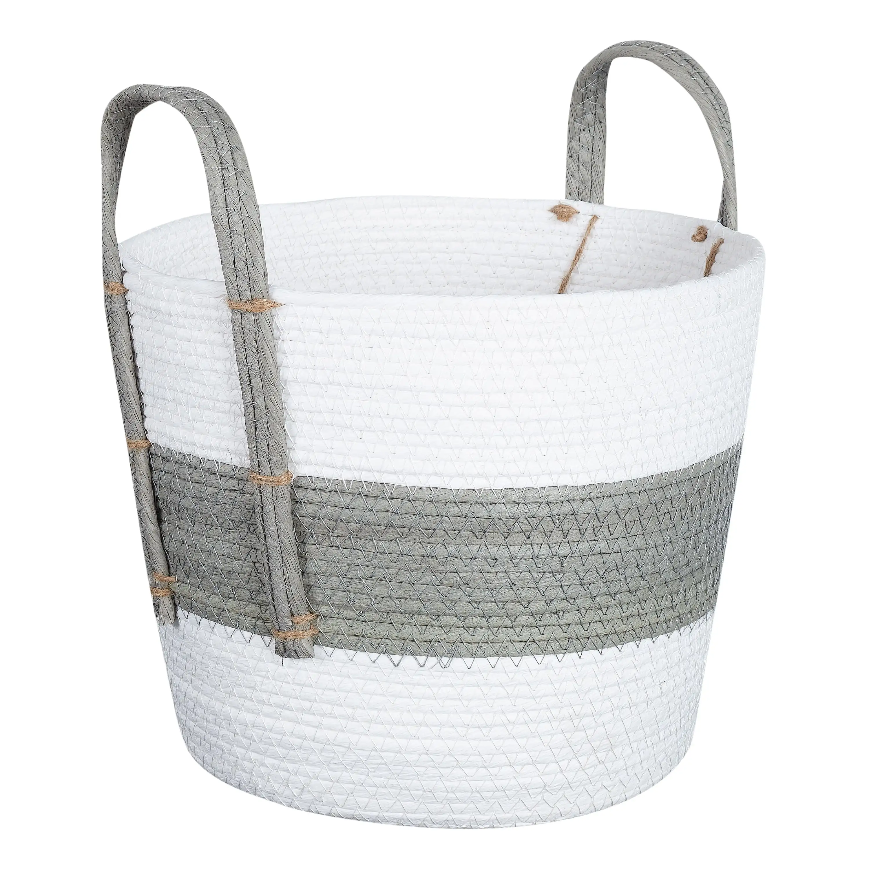 Round Paper Rope Baskets, White, Gray, Set of 2, Medium & Small