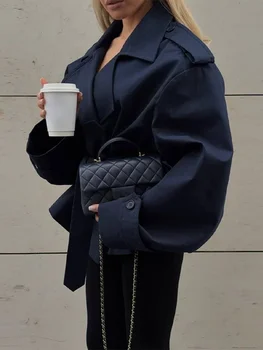 Women's Short Trench Coat Single Breasted Lapel Collar Belted Waist Long Sleeve Jacket Casual Daily Commute Office Fashion Coat 2 Women's Short Trench Coat Single Breasted Lapel Collar Belted Waist Long Sleeve Jacket Casual Daily Commute Office Fashion Coat 2
