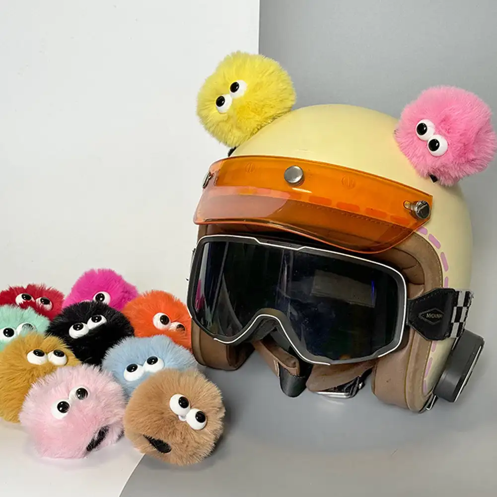 

2Pcs Car Motorcycle Helmet Decoration Soft Plush Ball with Big Eyes For Motocross Full Face Off Road Helmet Sticker Accessories