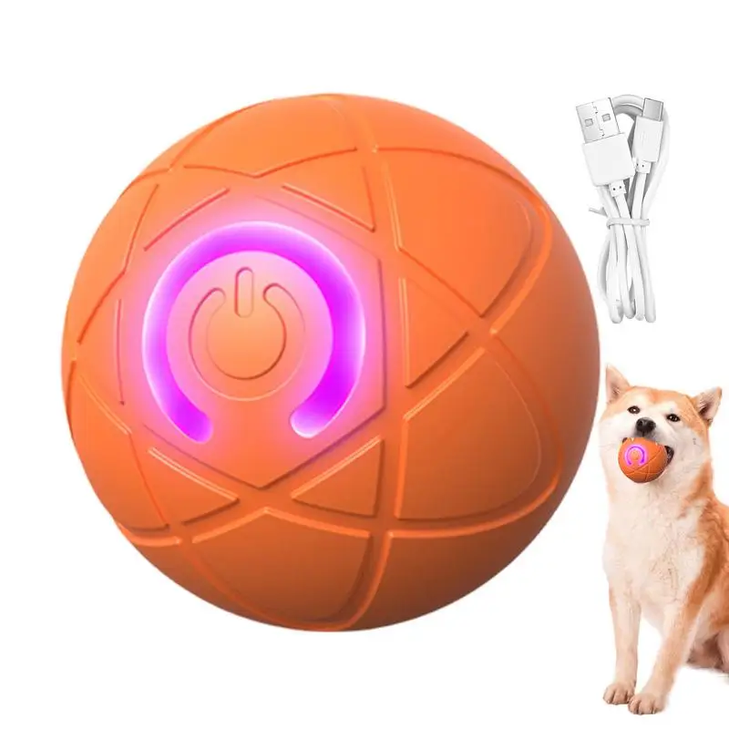 Interactive Rolling Dog Ball Puppy Rocking Ball Toy Rechargeable Dog Interactive Toys Dog Ball with LED Light Automatic Moving