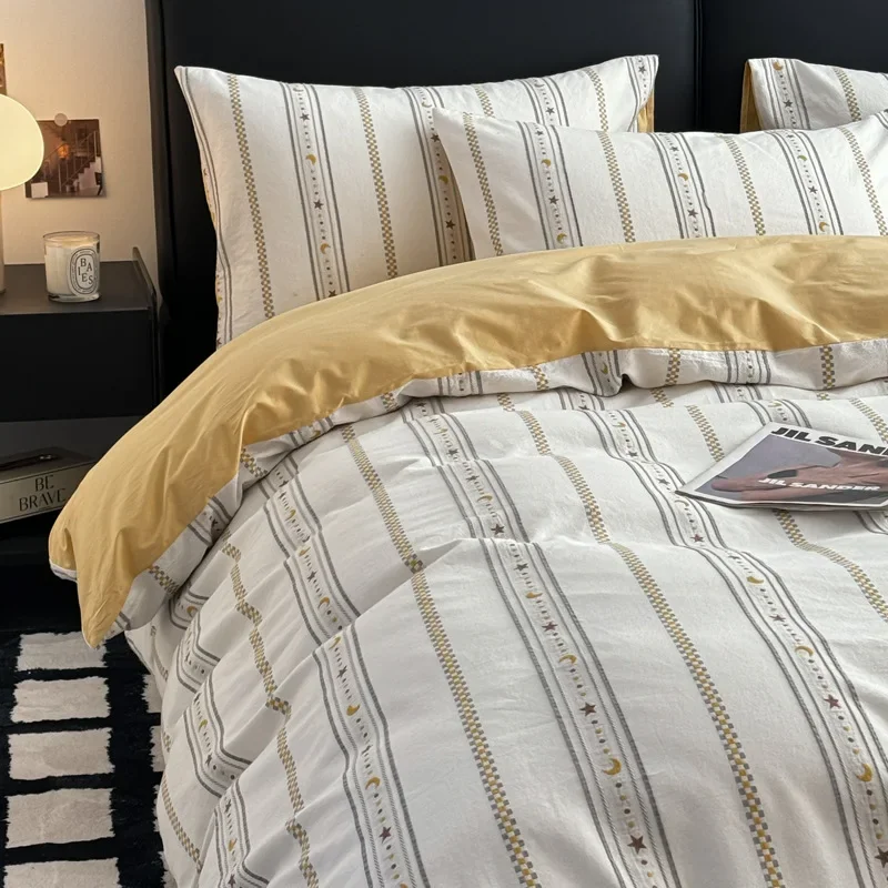 

A-Class Light Luxury Jacquard Bedding Set 40 Count Cotton Skin-Friendly Soft Quilt Cover Set All Seasons Flat Sheet for Adults
