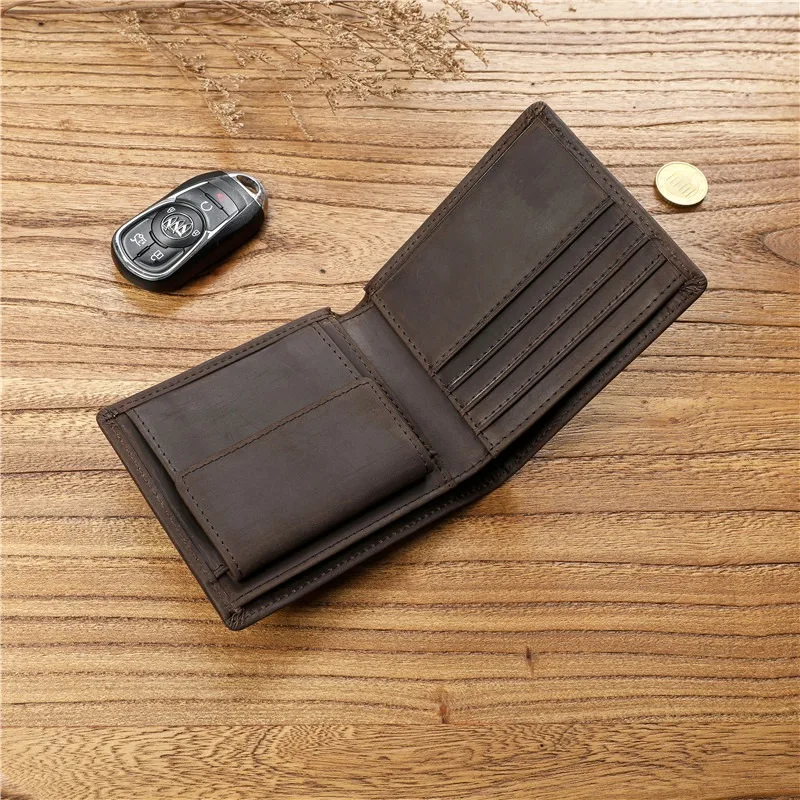 Zency Men Wallet Genuine Leather Cowhide Clutch Multi-function Multiple Card Slots Holders Bags with Buckle Coin Bag Crazy Horse