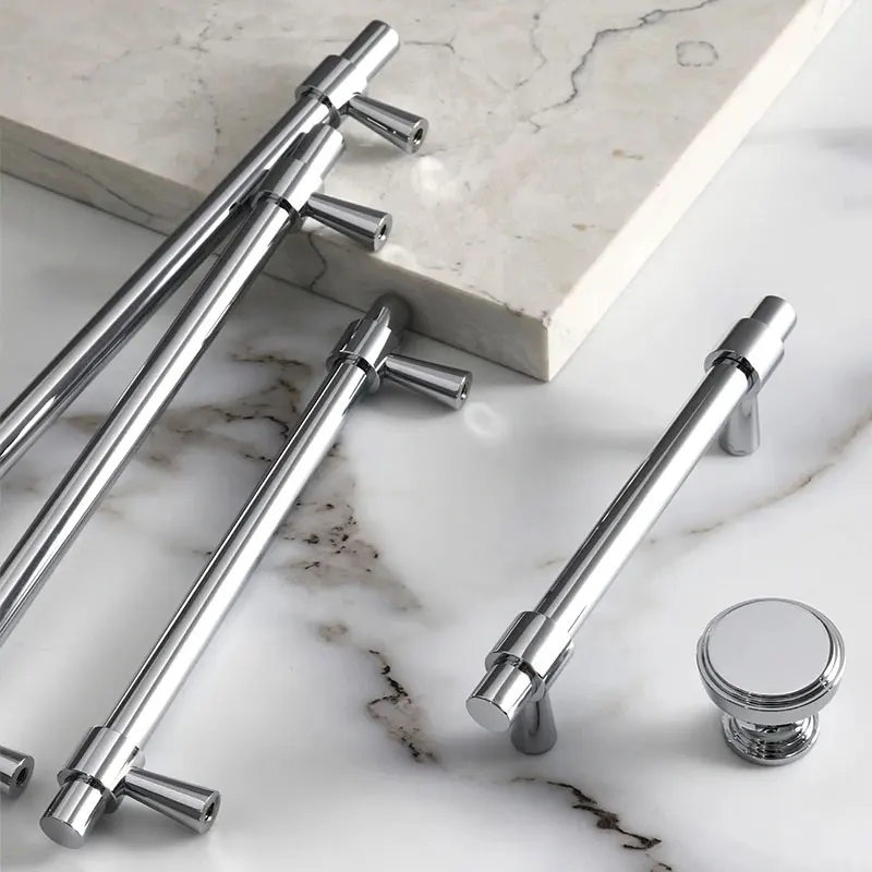 

Chrome Furniture Handles Solid Brass Kitchen Cabinet Handle Silver Bedroom Wardrobe Dresser Pulls Modern Cupboard Door Knobs