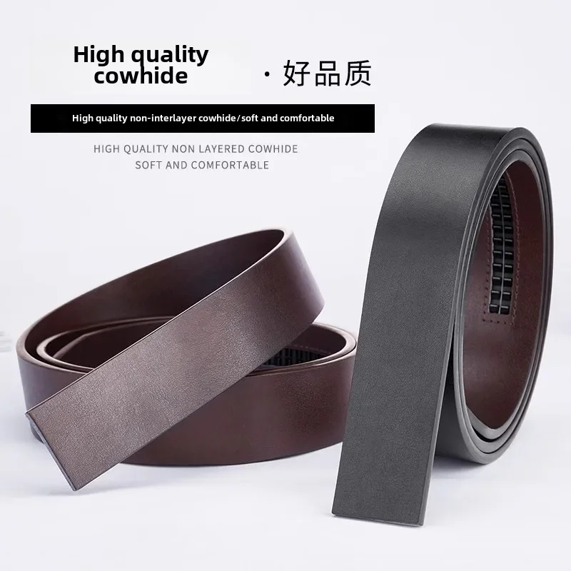 Factory direct sales genuine leather headless belt single belt body men's automatic buckle business versatile pin buckle trou...