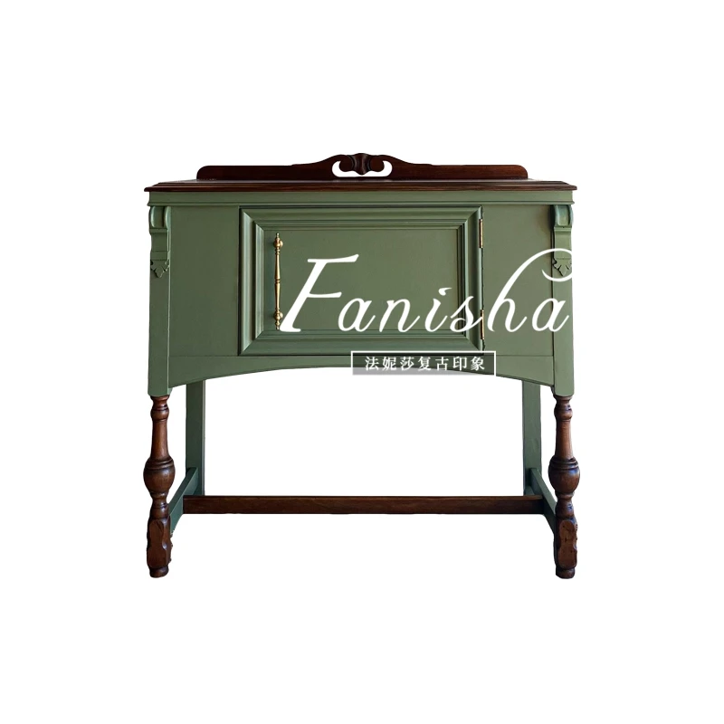 

Neoclassical solid wood carving flower entrance cabinet retro foyer wall decorative cabinet French export display cabinet