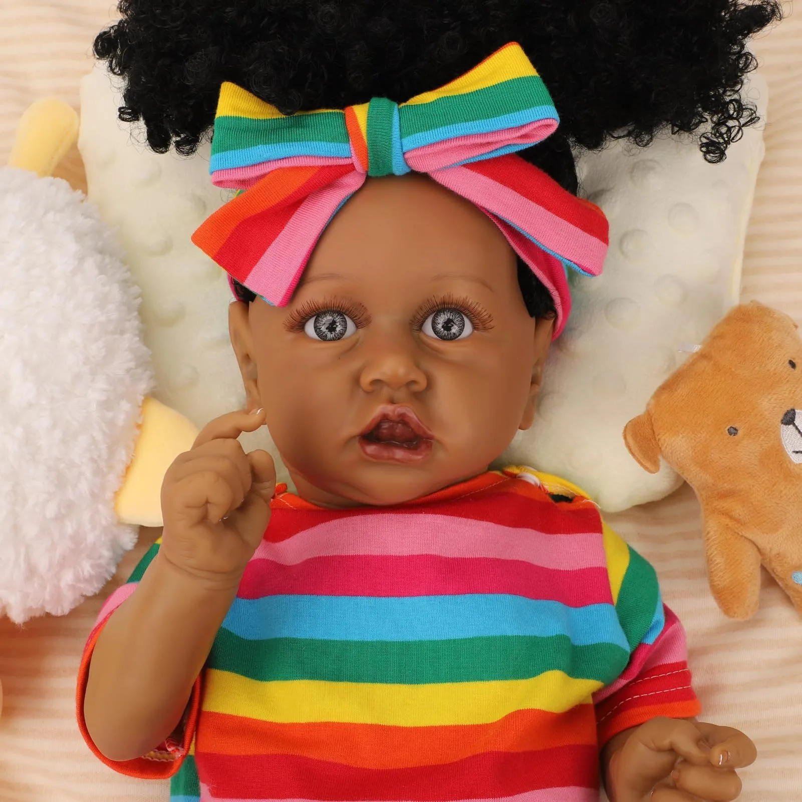 

55cm Dark Skin Doll Saskia Baby 3D High-Color Painted Realistic Soft Plastic Doll W-022HW Skin Color Blood Vessels Blue Veins