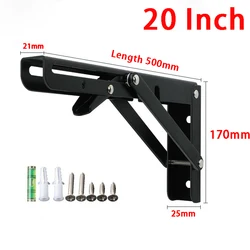 8-20 inch 2PCS Black Heavy Duty Folding Shelf Brackets Triangle Straight Billy Bracket Wall Mounted Bench Table with Screws