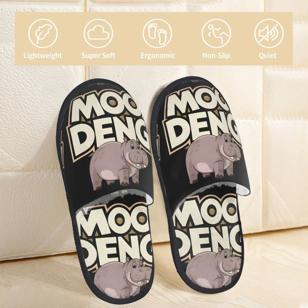 Moo Deng Slippers Bedroom Cute Animal Hippo Soft Household Fur Slippers Slides Non-skid