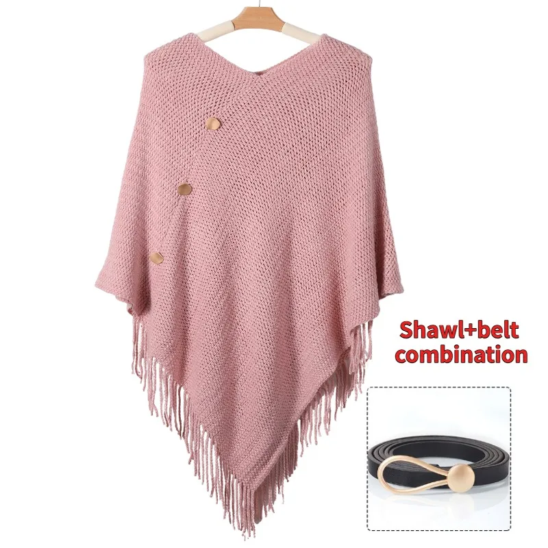 

Комплект из 2 предметов, идеальный подарок на праздник - модный женский комплект с поясом и шалью, мягкий наряд с шалью для осени и зимы