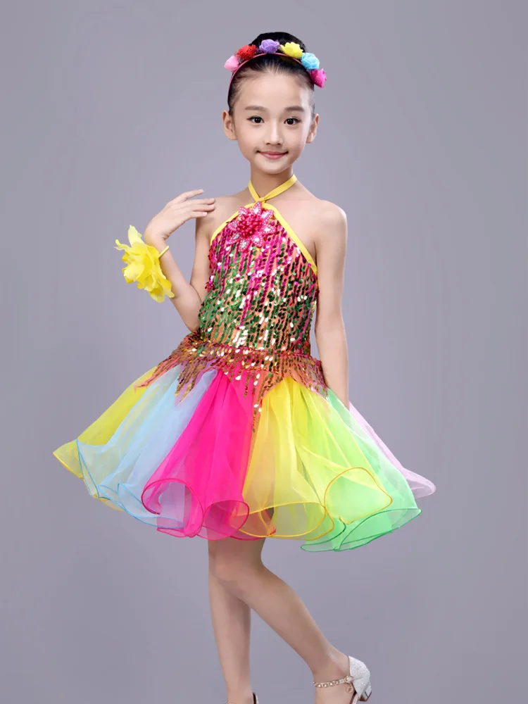 Children costume girls fluffy skirt princess dress chorus kindergarten dance costume sequined gauze dress performance costume