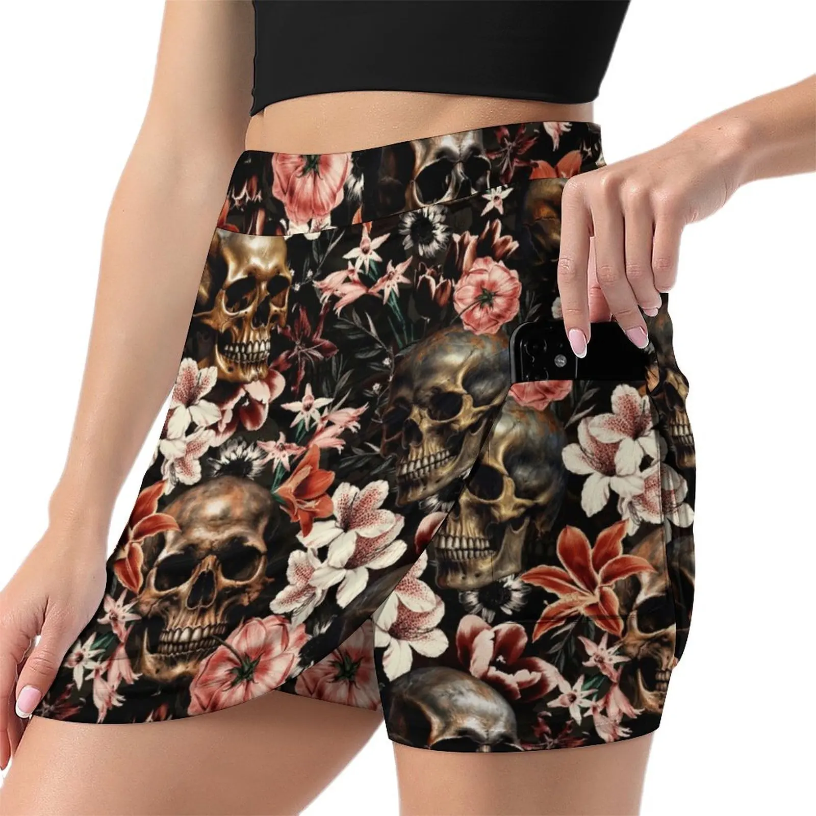 Mysterious Midnight Baroque Skull And Flowers Mini Skirt elegant dresses for women korean clothes ladies night club outfit