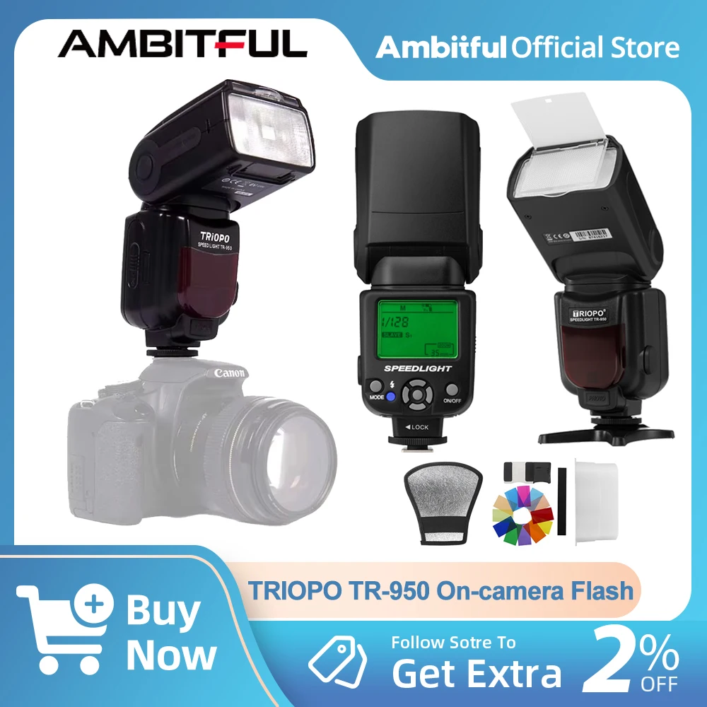 

Triopo TR-950 Flash Light With reflective shovel&12color filters Universal for Canon Nikon Fujifilm Olympus
