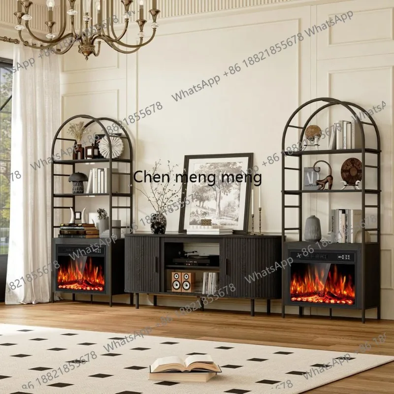 23 Electric Fireplace with Bookshelf, 72 Tall Curved Bookcase, Remote, Timer, Lifelike Flame, Storage for Home or Office, Black