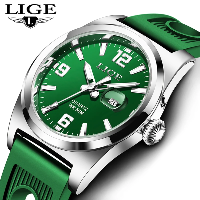 

LIGE 2024 Silicone Watch Men's Waterproof Sports Watch Men's Military Quartz Watch Chronograph watches for men Relogio Masculino