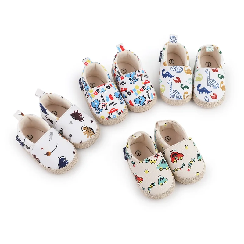 Suefunskry Baby Boy Girl Shoes Dinosaur Print Closed Toe Walking Shoes Casual Slip On Shoes for Spring Fall