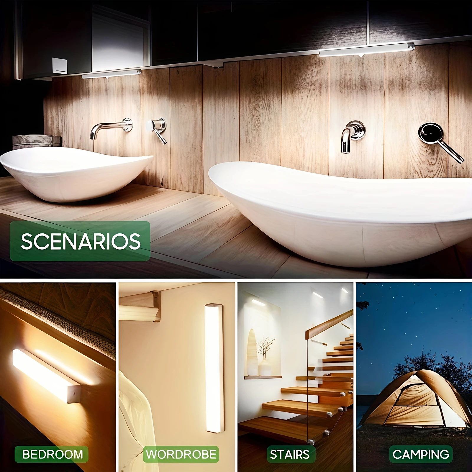 Wireless LED Night Light Motion Sensor Energy Efficient Auto-Sensing Backlit Safety Light for Stairway And Bedroom