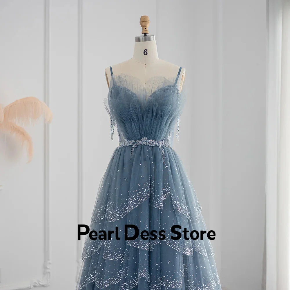 Sky Blue Elegant Evening Dress Woman Beads Elegant Party Dresses for Women Luxury Prom Dress 2024 Layered Line A