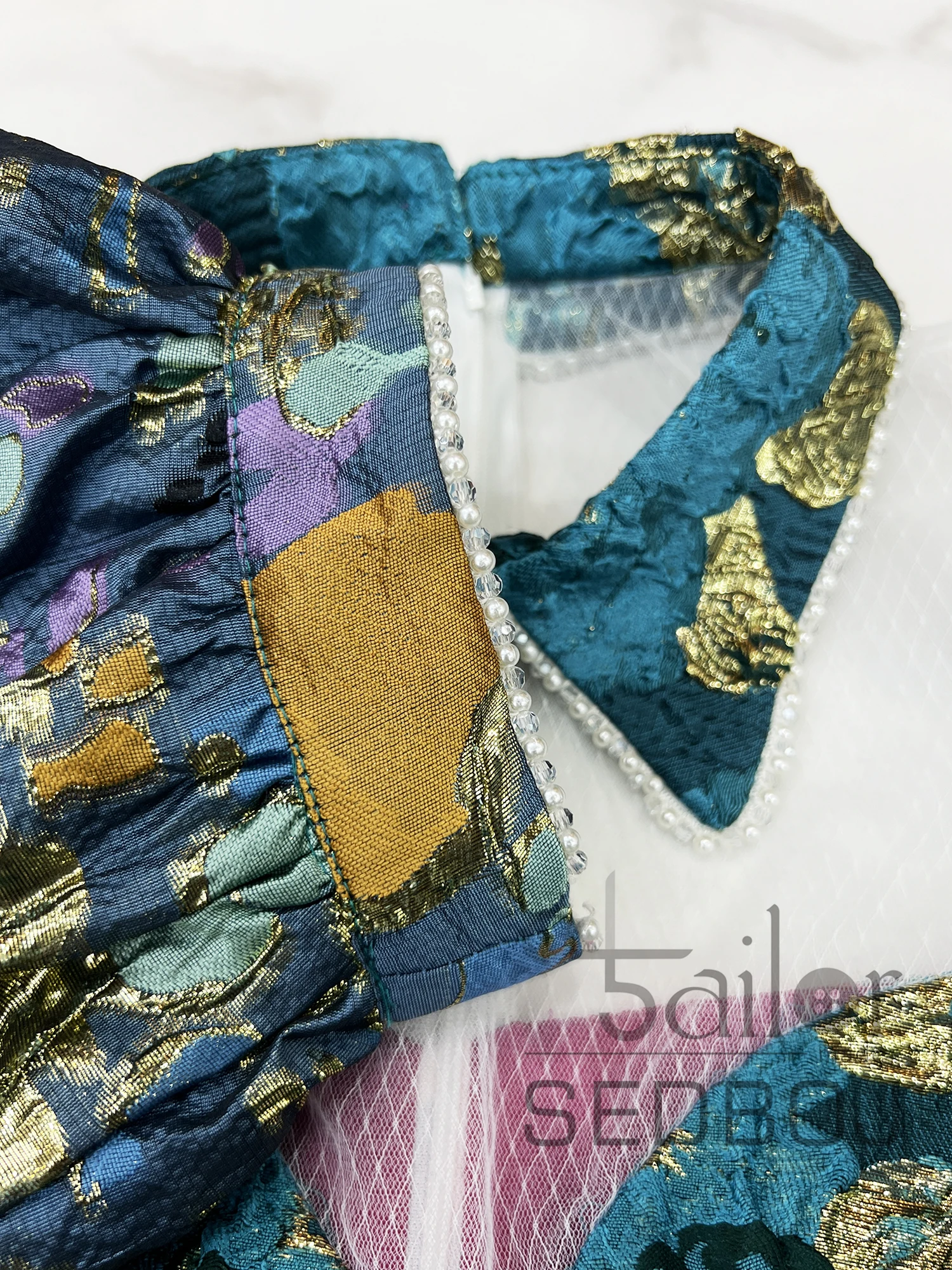 Robe de soirée Vintage en jacquard à grand revers pour femmes, avec nœud tridimensionnel, manches courtes, ceinture, ligne a, perles à ongles, nouvelle collection