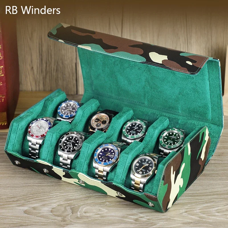 

Head Layer Cowhide Camouflage Handmade Watch Storage Case Travel Portable 8 Slots Genuine Leather Watchs Box Customizable Logo