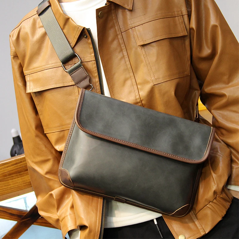 2024 Design Men\'s Crossbody Bag Quality PU Leather Personality Diagonal Chest Bag Street Phone Shoulder Bag