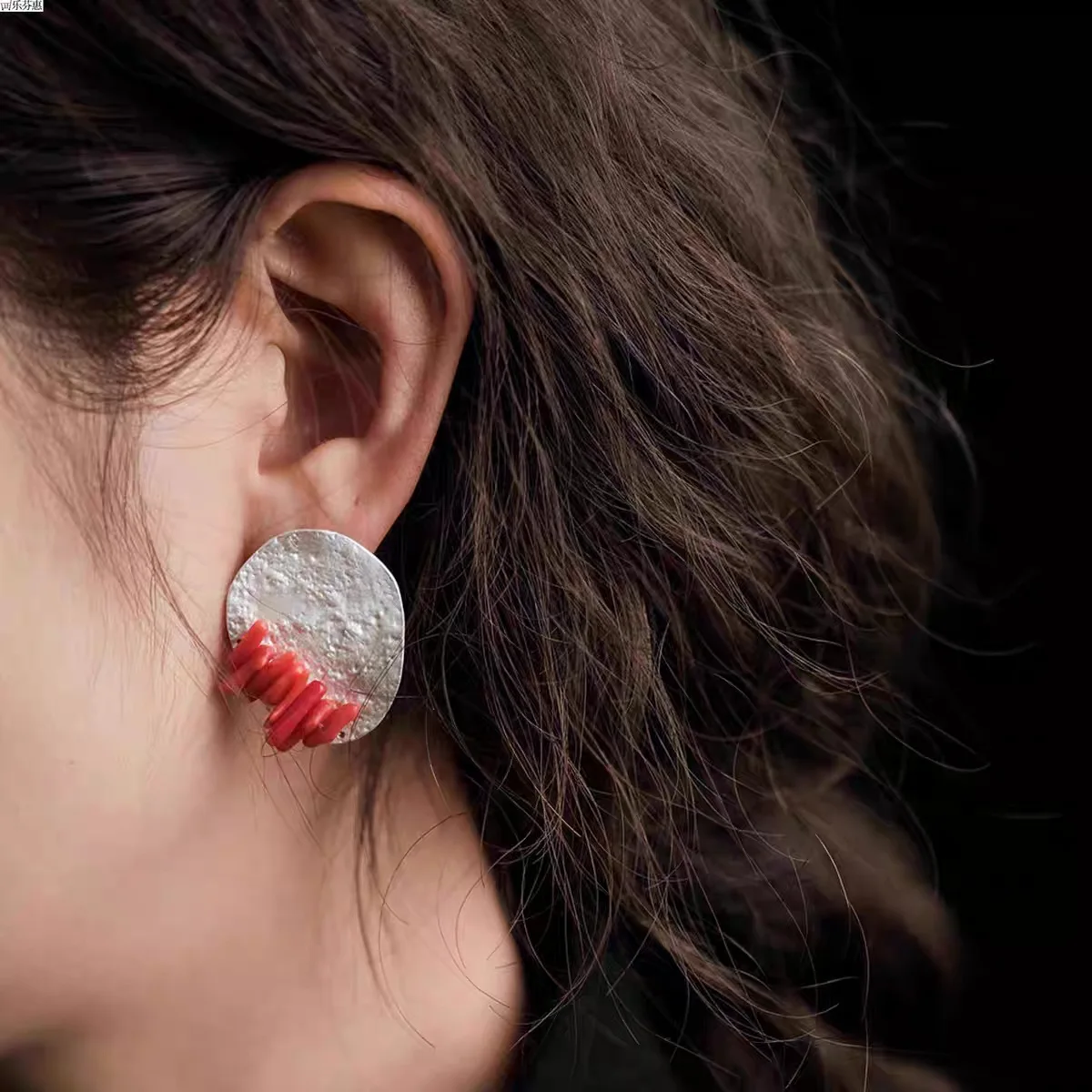 

Red bamboo geometric round retro stud earrings fashionable special design ear accessory