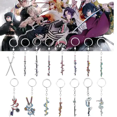 Porte-clés épée de tueur de démons, Anime Kimetsu no Yaiba Tomioka Giyuu Kochou Shinobu, arme, accessoires de Cosplay, pendentif, bijoux pour hommes et femmes