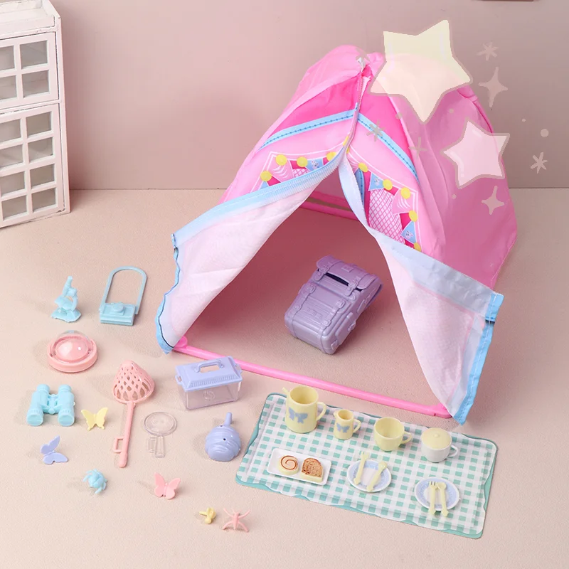 Maßstab 1:12 Puppenhaus Miniatur Simulation Outdoor Camping Set Zelt Kit Picknick Liefert Micro Landschaft Diorama Foto Requisiten