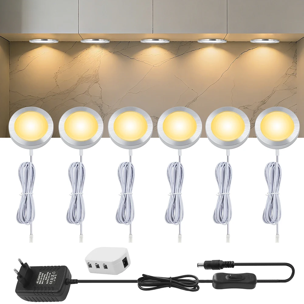 12V LED Under Cabinet Light Switch Power Kit Collection Ultra Thin Ceiling Lights Round Spot Lamp for Kitchen Lights Tape Warm