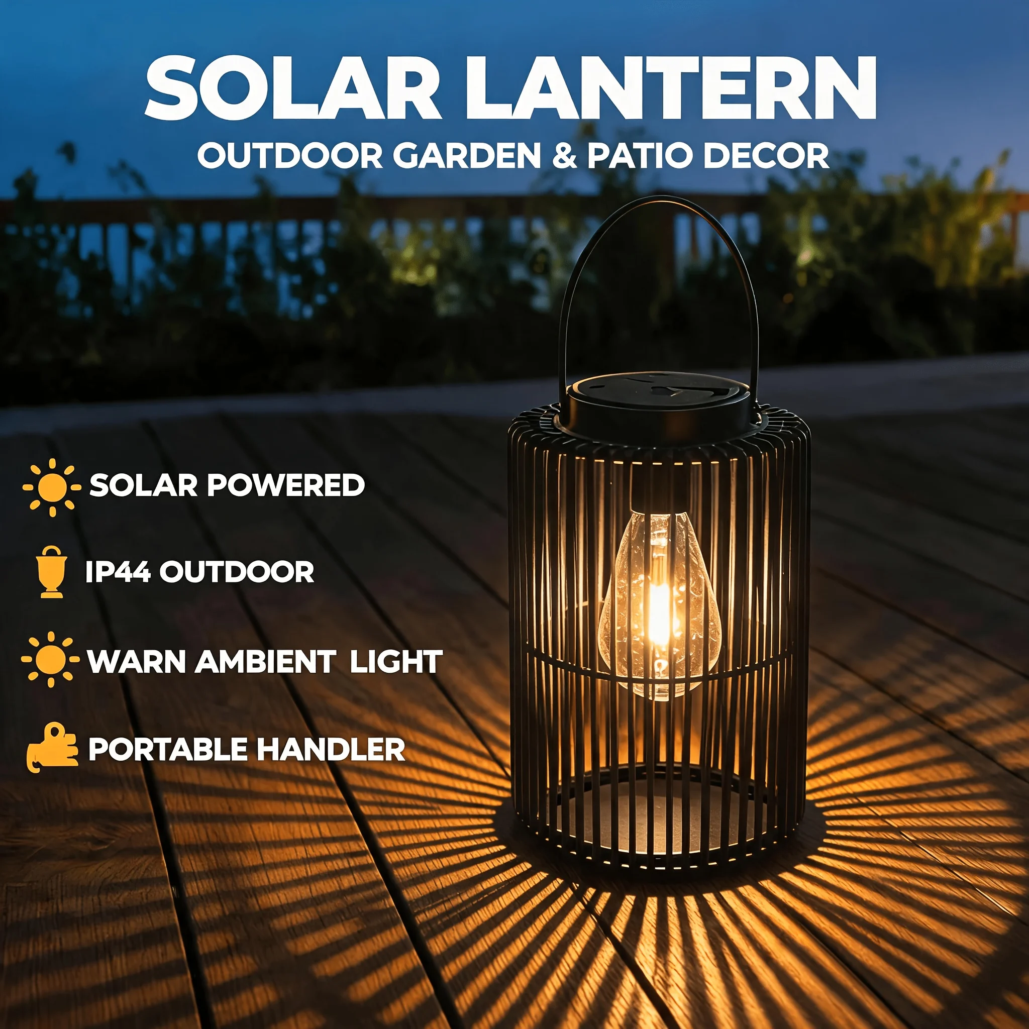 Solar Lantern Outdoor Hanging Lights with Handle, Portable LED Table Lamp with Auto On/Off, Waterproof Rattan Style Decor for Patio Balcony Picnic