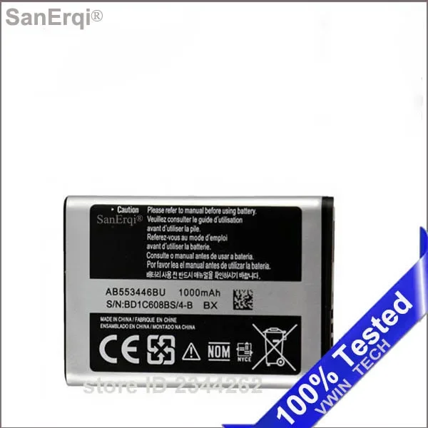 1000mAh AB553446BU for Samsung B2100 C3300 Xplorer B100 SCH-B619 C3300K C5212 Duos C5212i C5130 1000mAh AB463446BU 800mA Battery