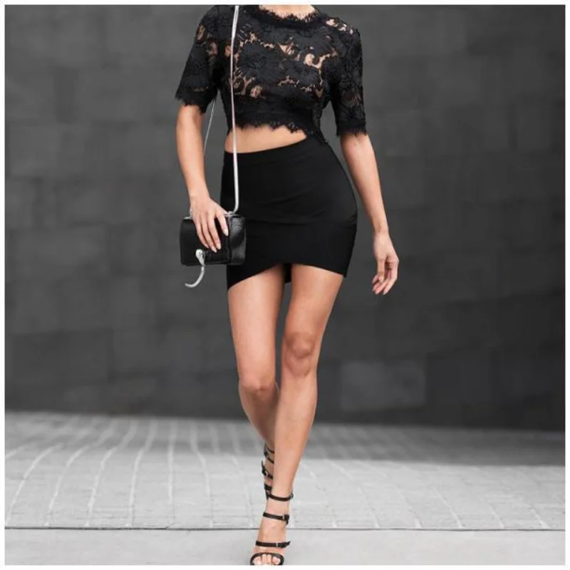 

Sexy ort Skirt Model f-length Crossed Wrap Tight Band Club Women's High Waist Elastic Skirt Casual Polyester Fiber