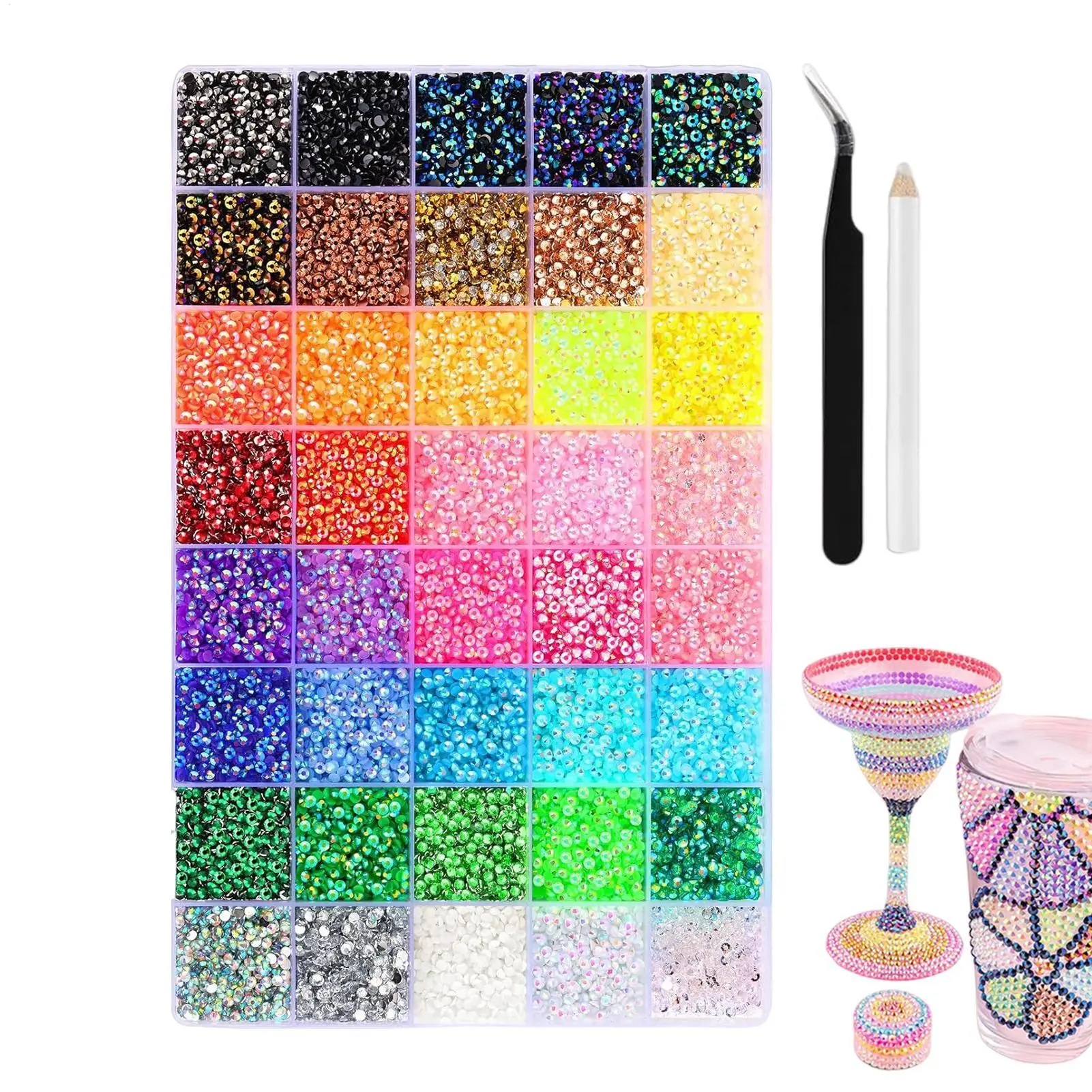 Resin Jelly Rhinestones - 32000pcs Mixed-Color Non Hotfix Flatback Gems with Pick Pen Tweezer for Crafting - DIY Crafts NAIR ART