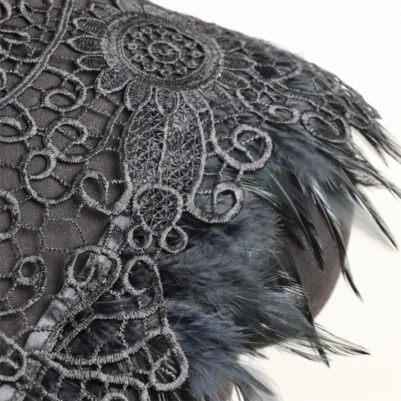 Top bralette in piume di pizzo nero, reggiseno rave festival, top corto boho costume da uomo che brucia cigno nero