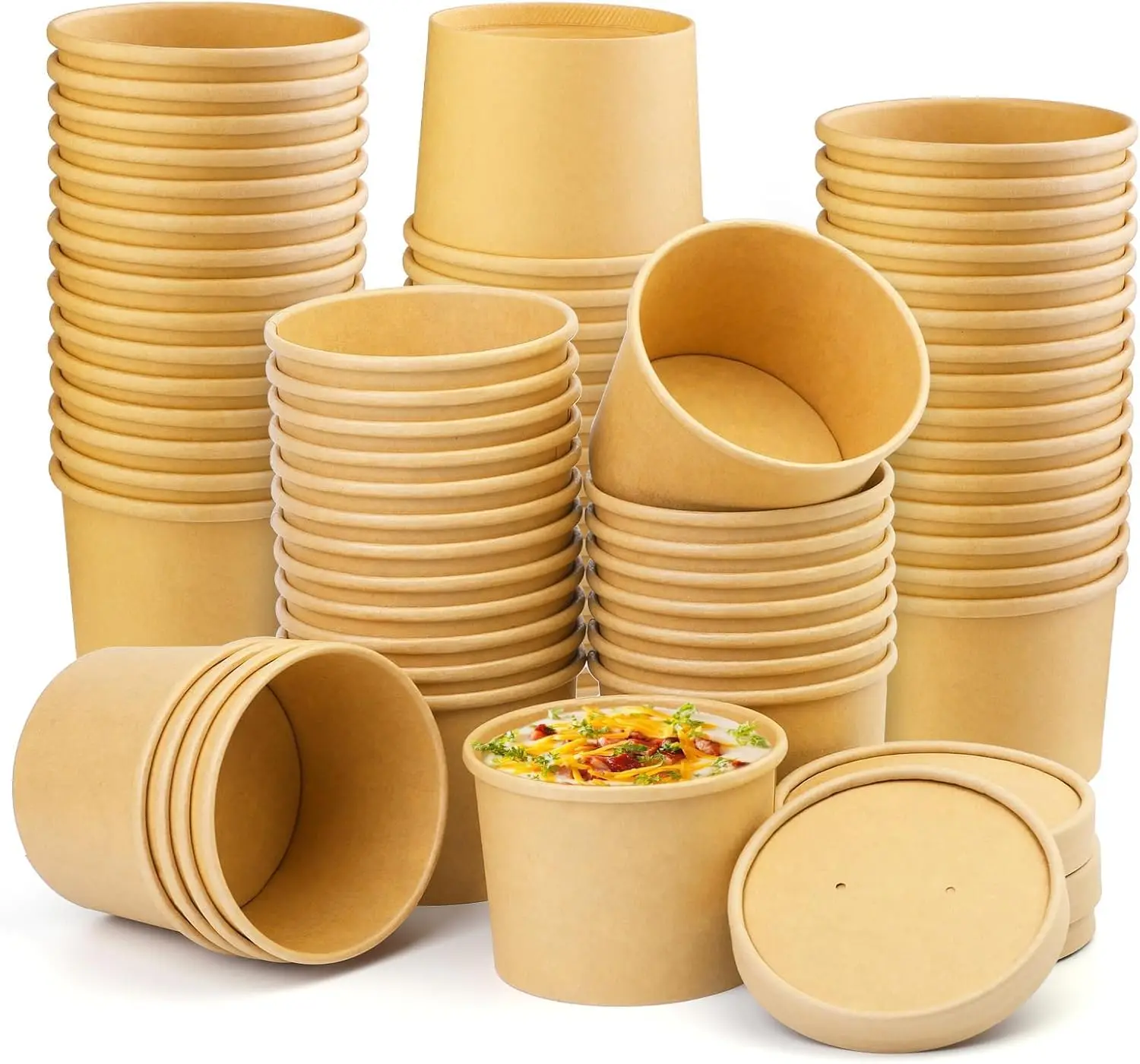 

75 Pack 12 oz Soup Containers with Lids, Disposable Soup Cups with Lids, Paper Ice Cream Cups, to go Containers for Stor