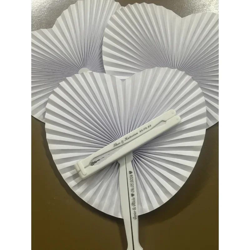 Free customization ofwhite heart-shaped folding fans, blank paper plastic handles, birthday party decorations