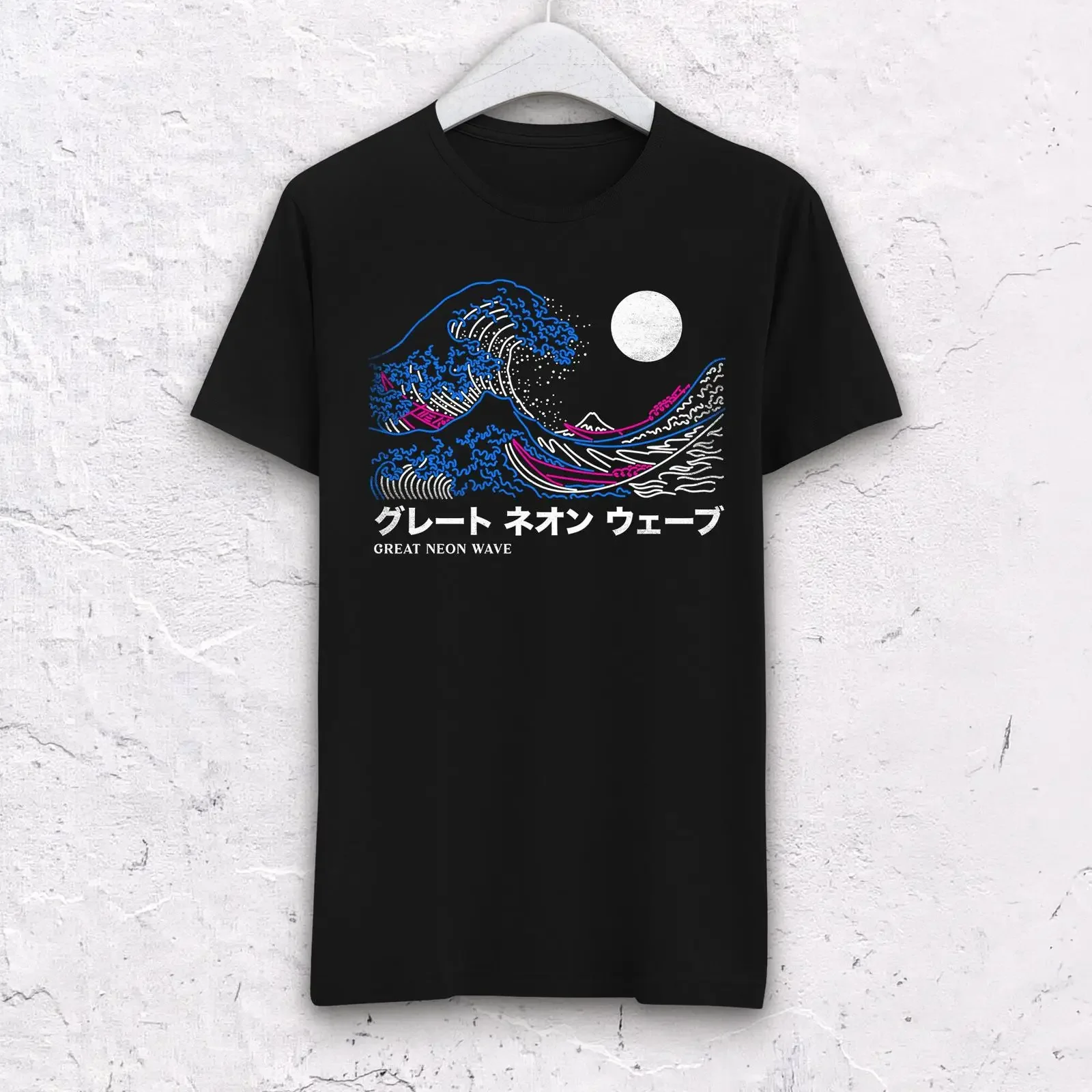 Great Neon Wave Off Kanagawa Hokusai T Shirt 80s Retro Japanese Art Vintage Casual  vintage Washed Stretched streetwear homme
