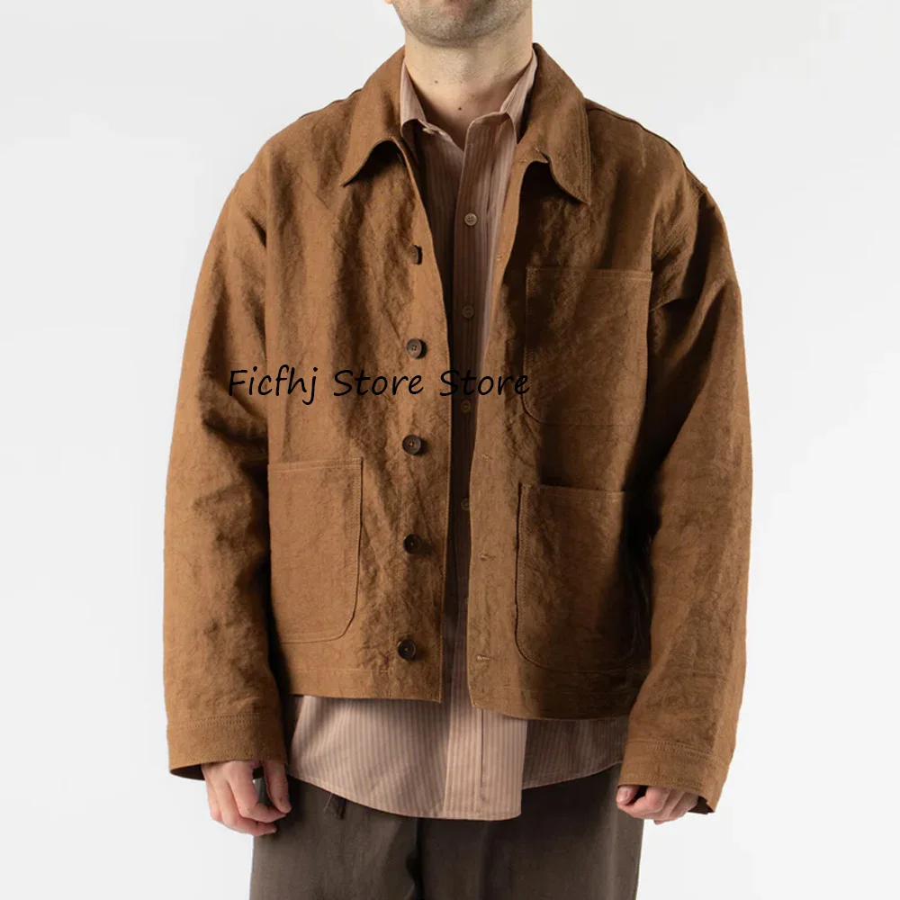 

Модные пиджаки, повседневные мужские льняные куртки, мужские однобортные пиджаки с лацканами и квадратными карманами, костюмы, блейзер, одежда