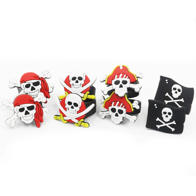 12pcs Caribbean Pirates Silicone Toy Rings Halloween Costume Dress Up for Pirate Night on Cruise Kids Birthday Party Favors Gift