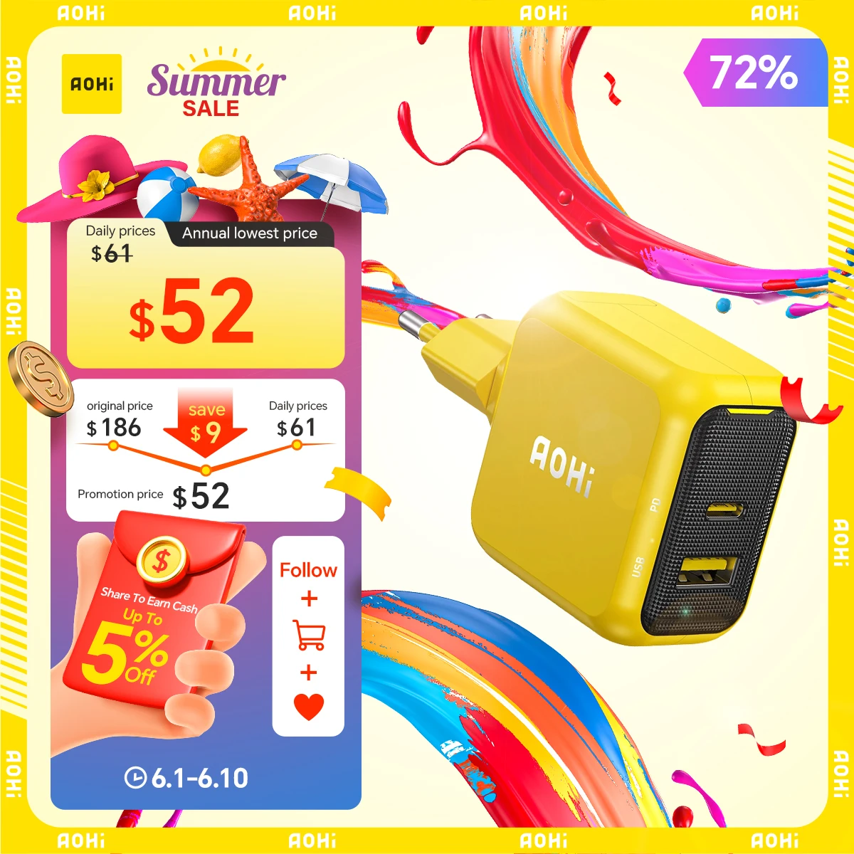 AOHI 67W GaN PD Fast Charger Block for iPhone