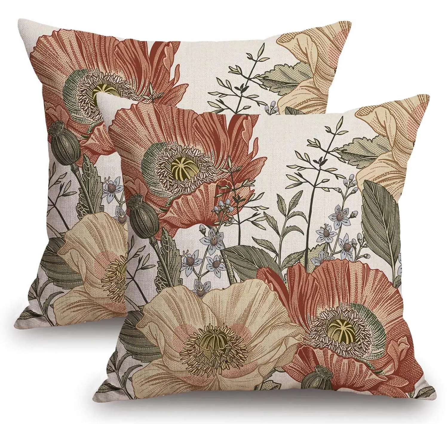 

Set of 2 Vintage Flower Throw Pillow Covers 18x18 Floral Botanical Pattern Decorative Pillows Linen Farmhouse Cushion Case