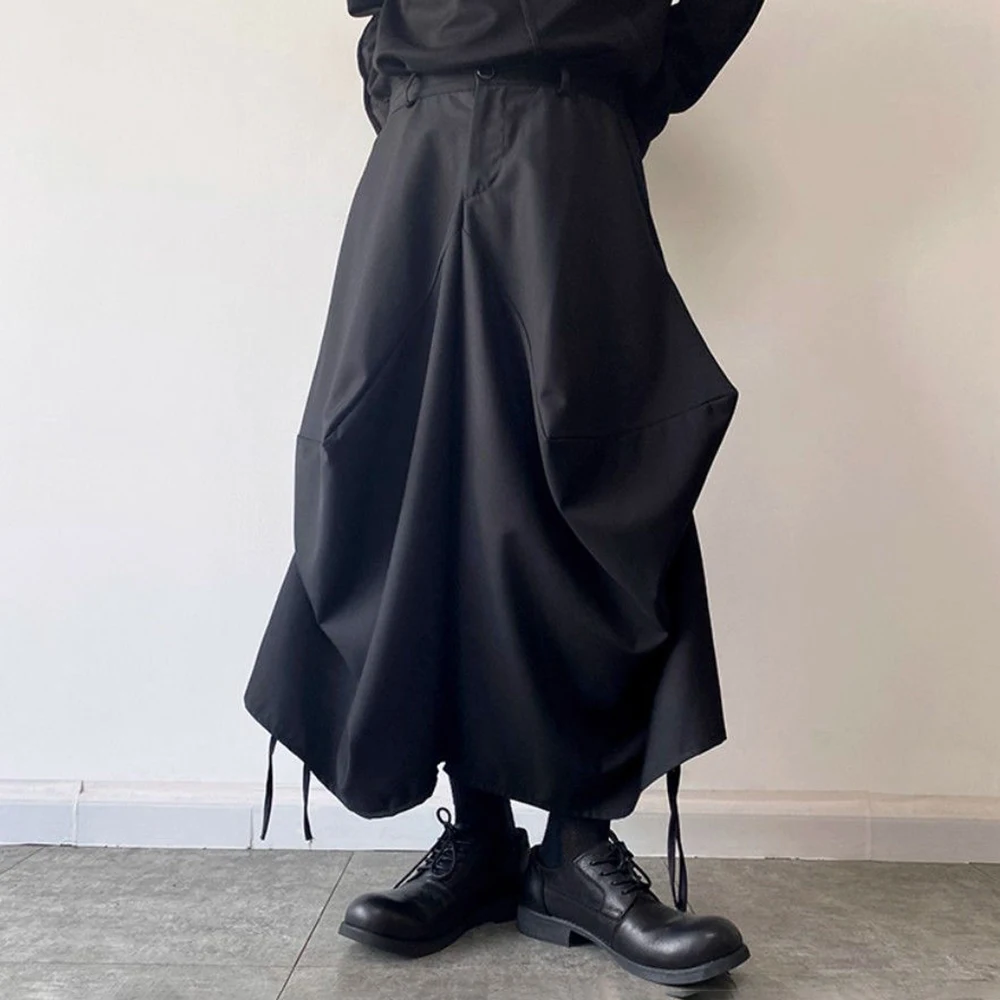 Summer New Men's Solid Color Irregular Skirt Pants Chinese Retro Fashion Trend Street Loose Casual Breathable Niche Men's Bottom