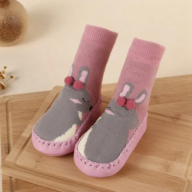 Autumn Winter New Baby Boys Shoes Socks Baby Floor Socks Anti-skid Leather Soles Toddler Socks Cute Cartoon Girls Socks Shoes