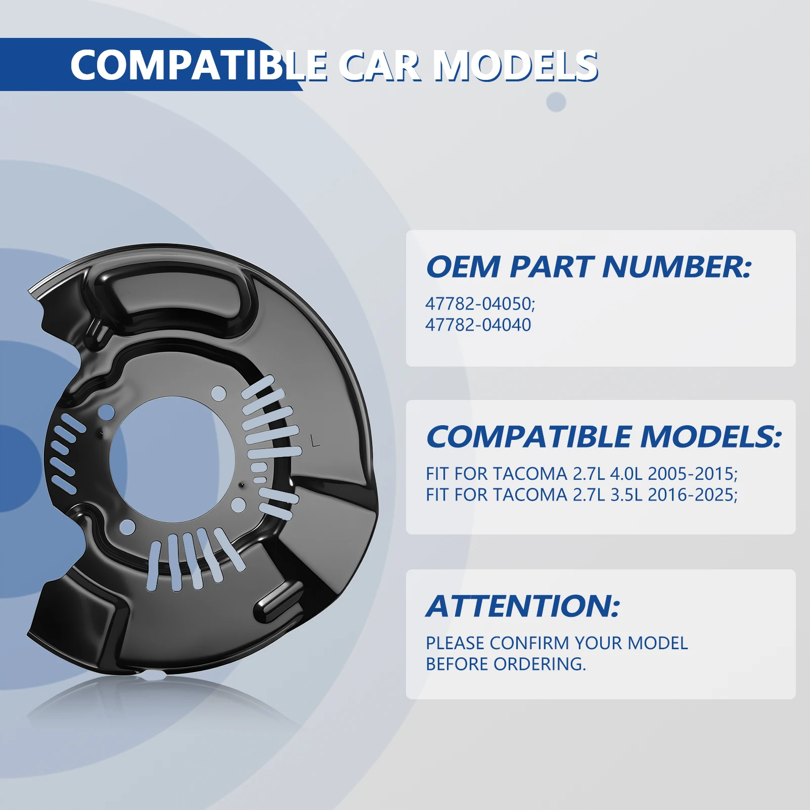 

1 Pair Front Brake Dust Shields Right & Left Side For Tacoma 2.7L 3.5L 4.0L 2005-2023 Replaces 47782-04050 47782-04040