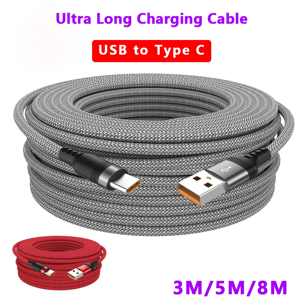 66W 6A Ultra Long USB Type C Fast Charger Cord Braided For Samsung Galaxy S24 Xiaomi Huawei Phone Charger USB C Distance Charge