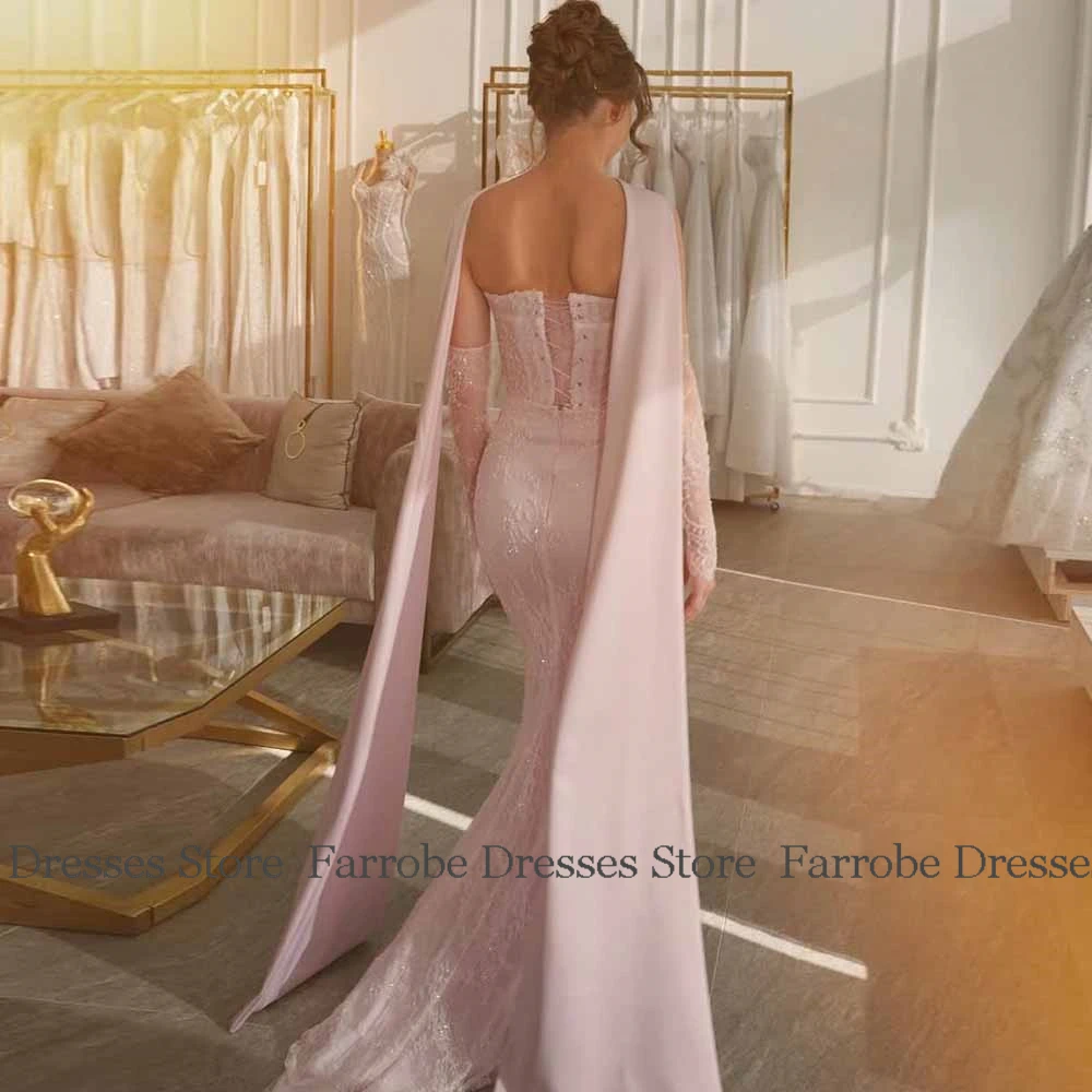 Robes de fête d'anniversaire exquises, en Jersey, gaine/colonne, robe de soirée, rose, sans bretelles, châle en dentelle, robes de bal longues, 2025