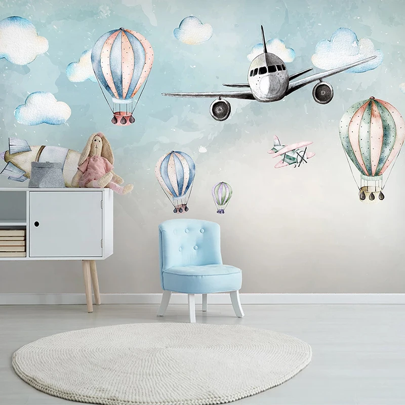 Custom 3D Photo Wallpaper Cartoon Airplane Hot Air Balloon Children Room Bedroom Bedside Wall Mural Non-Woven Papel De Parede