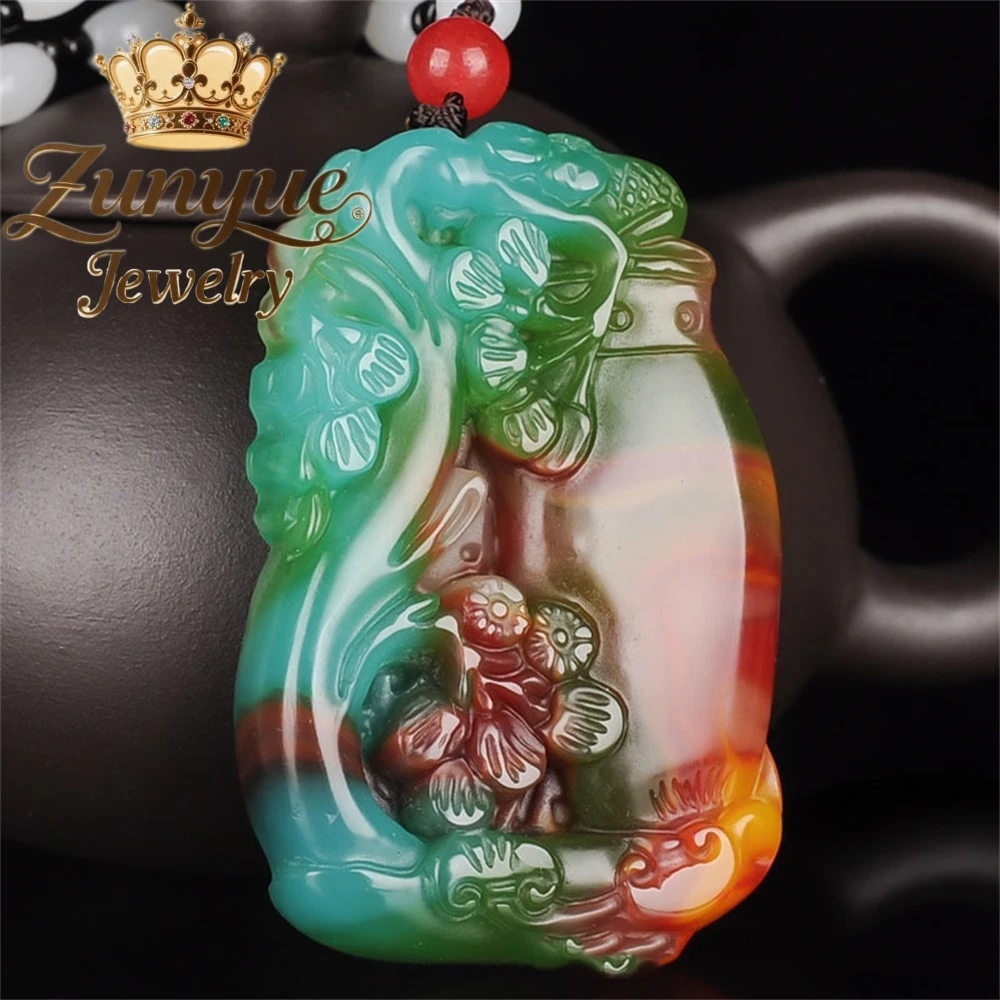 Natural Seven-Color Hetian Jade Retro Zodiac Dragon Lucky Auspicious Lock Zhaocai Pixiu Nine-tailed Fox Pendant Fashion Jewelry